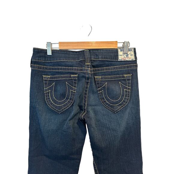 True Religion Tommy Vintage Y2K Low Rise Dark Wash Orange Stitched Bootcut Jean - Picture 7 of 16